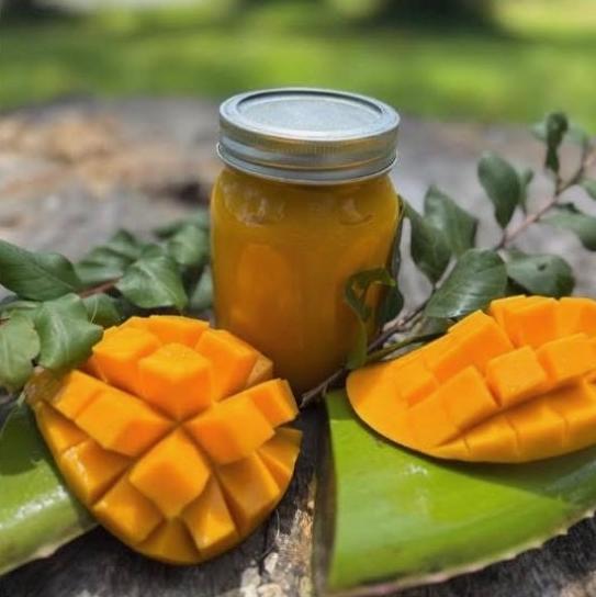 Mango sea moss gel jar with fresh mango